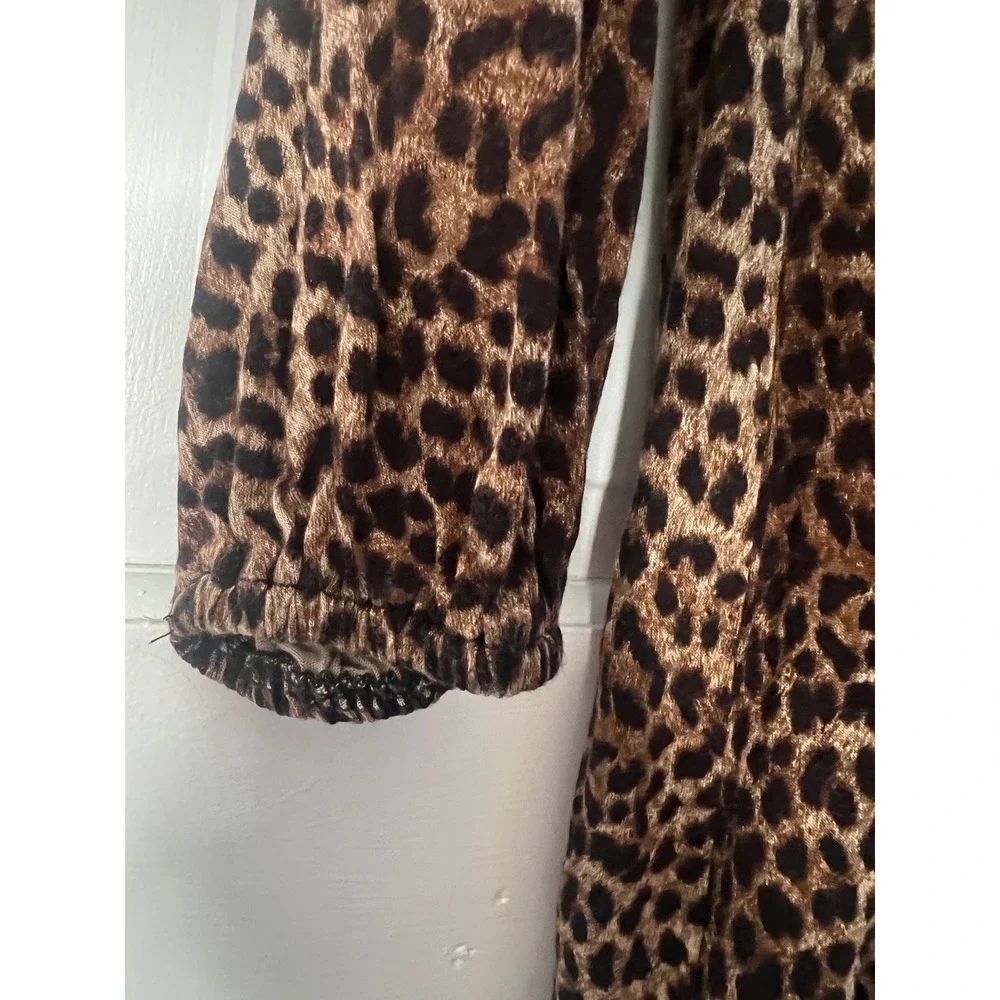 Michael Kors Leopard Print Scoop Neck Blouse 3/4 Sleeve‎ Brown Black Small